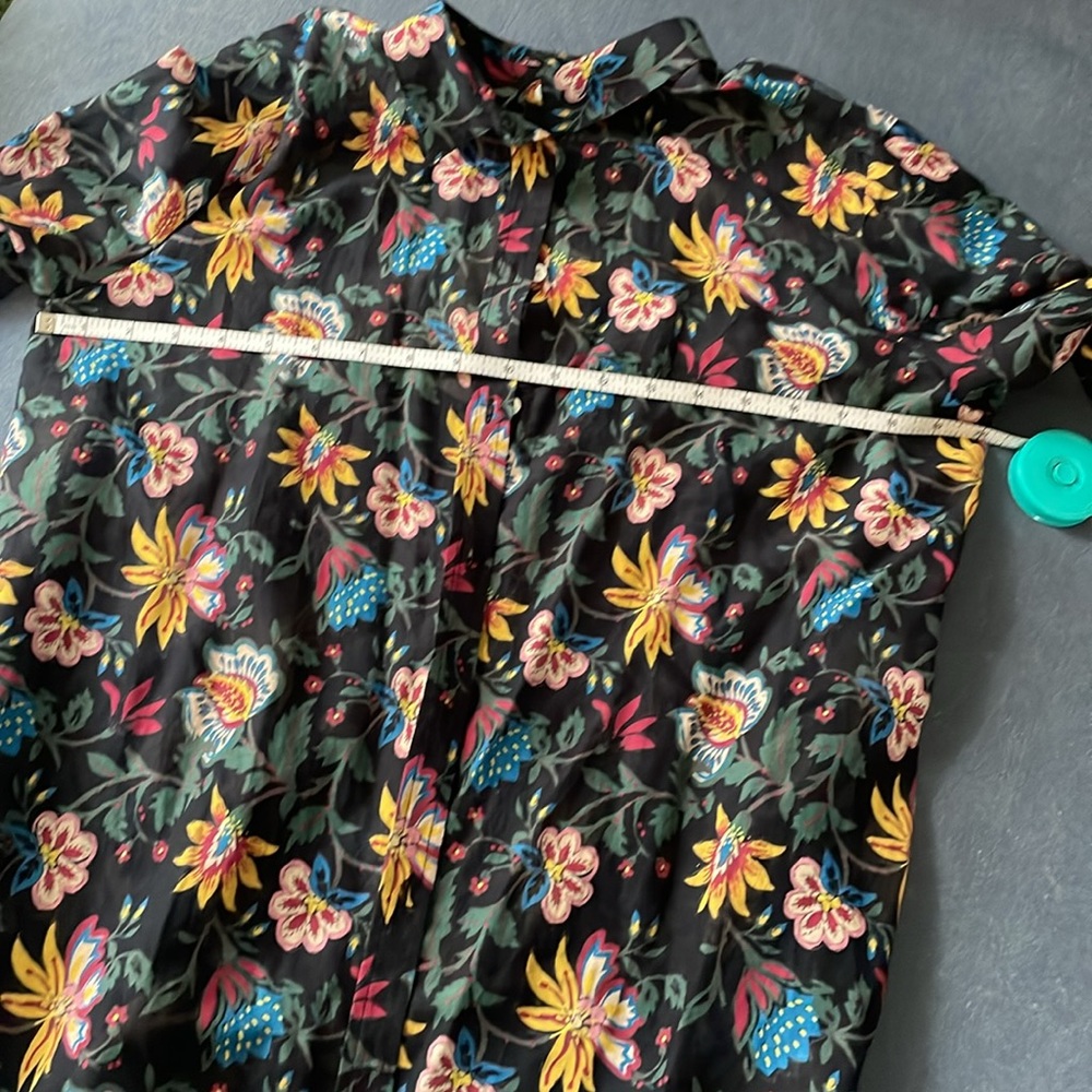 Sezane Pierro Black Silk Cotton Floral Button-Down Shirt - Picture 3 of 5